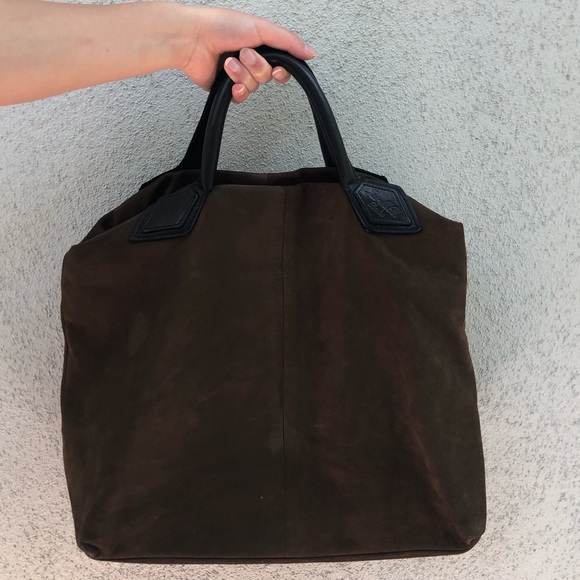 Jas M.B. Dark Olive Suede Tote w Blk Leather Trim - Picture 1 of 8